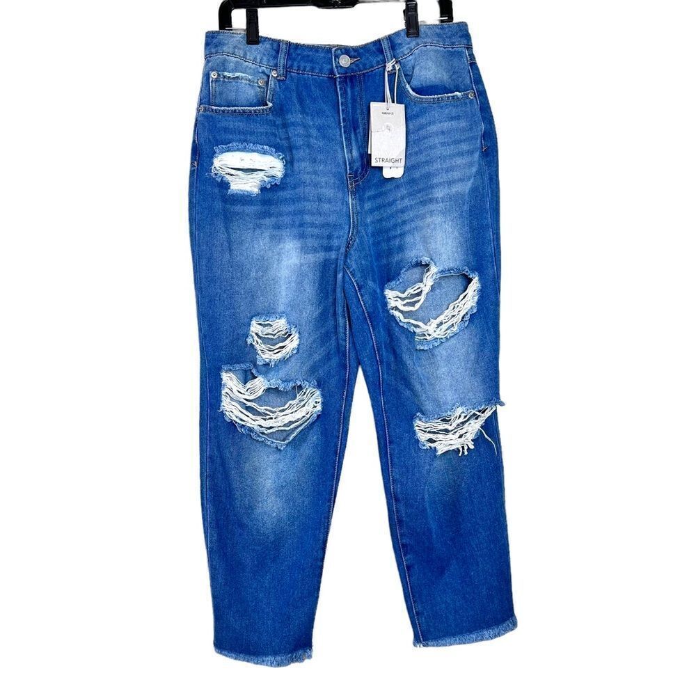 NWT Forever‎ 21 distressed high rise Straight jeans Size 30